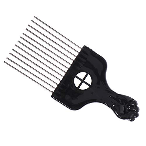 Lurrose Afro Comb Metal African American Pick Peine Mango de plástico Peine desenredante Peluquería Rastrillo Peine para peinado (K3)