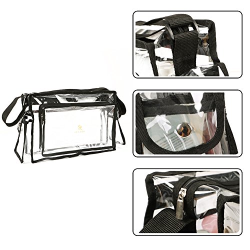 LUVODI Bolso Transparente Mujer PVC, Bolsa Maquillaje Transparente, Bolso de Cosmético PVC Viaje con Bolsillos, Impermeable y Resistente, con Correa Ajustable, 40x19x23cm