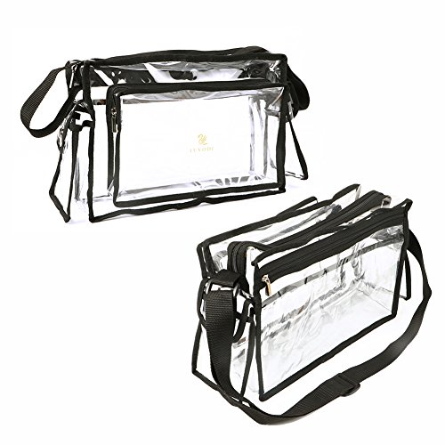 LUVODI Bolso Transparente Mujer PVC, Bolsa Maquillaje Transparente, Bolso de Cosmético PVC Viaje con Bolsillos, Impermeable y Resistente, con Correa Ajustable, 40x19x23cm