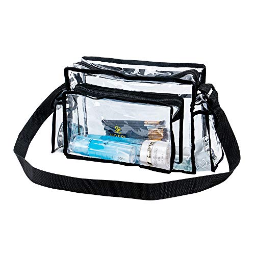 LUVODI Bolso Transparente Mujer PVC, Bolsa Maquillaje Transparente, Bolso de Cosmético PVC Viaje con Bolsillos, Impermeable y Resistente, con Correa Ajustable, 40x19x23cm