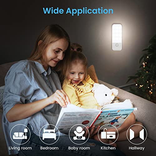 Luz Nocturna, Lámpara Nocturna Recargable con Sensor Movimiento (2 PCs con 24 LED), Luces LED Armario con 3 Modos, Luz Cálida para Armario, Gabinete, Pasillo, Escalera, Sótano, Cocina, Garaje