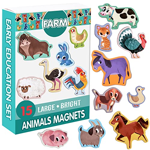 MAGDUM Imanes nevera niños Animales Granja - 15 Grandes imanes bebes - Montessori bebe - Animales de juguete - Juguetes bebes - Juegos educativos niños -Nevera juguete -Iman de nevera -Imanes animales