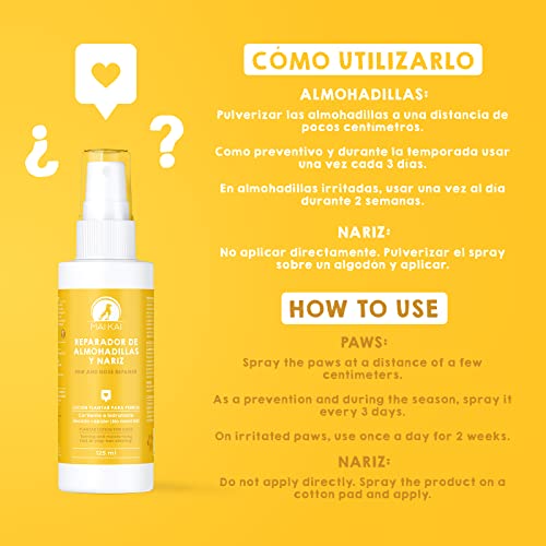 MAIKAI Protector Almohadillas para Perros en Spray (125 ml) Alternativa a cremas y bálsamos - Hidrata y suaviza Nariz y Patas agrietadas