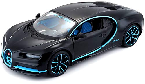 Maisto Bugatti Chiron: Modelo Fiel a Escala 1:24, Puertas móviles, 19 cm, Gris (531514BK)