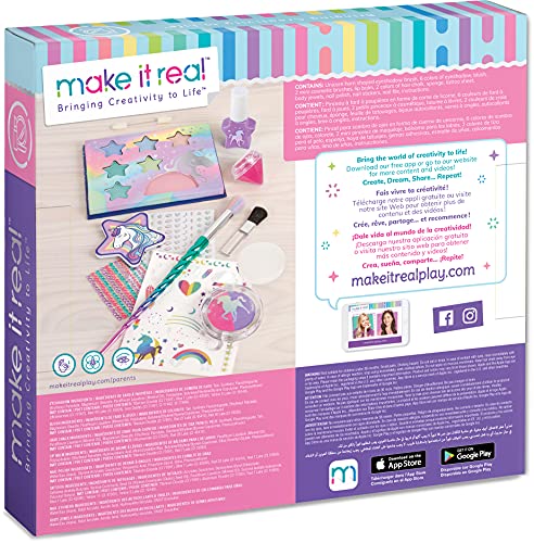 Make it Real - Deluxe Unicorn Makeover - Kids Makeup Set for Girls and Tweens - Includes Eyeshadow, Temporary Tattoos, Nail Polish, Lip Gloss, Makeup Brush