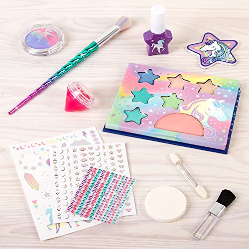 Make it Real - Deluxe Unicorn Makeover - Kids Makeup Set for Girls and Tweens - Includes Eyeshadow, Temporary Tattoos, Nail Polish, Lip Gloss, Makeup Brush