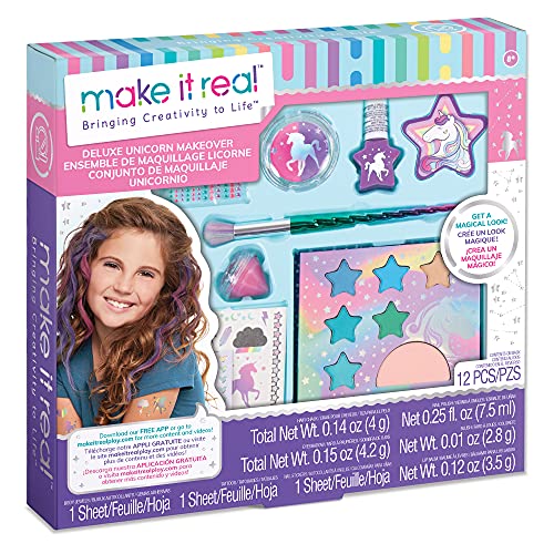 Make it Real - Deluxe Unicorn Makeover - Kids Makeup Set for Girls and Tweens - Includes Eyeshadow, Temporary Tattoos, Nail Polish, Lip Gloss, Makeup Brush