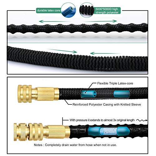 Mangueras de jardín expandibles TheFitLife - Accesorios de latón estándar de la UE con núcleo de látex triple y boquilla de pulverización de 8 funciones, portátil y sin pliegues