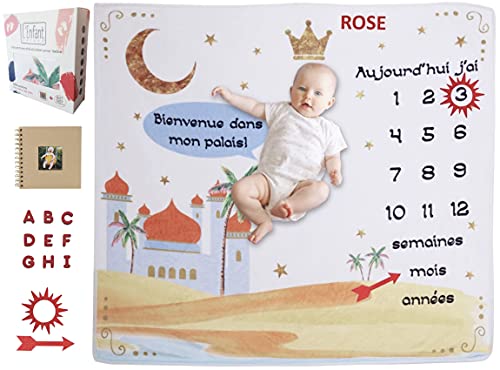 Manta Francesa Personalizada para Bebé de Recuerdos Mensuales | Kit Completo Álbum de Fotos + Nombre | Regalo Original de Nacimiento Niña Niño | L'Enfant Unique