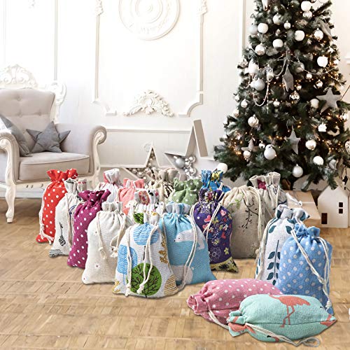 Maojuee 20 Piezas Bolsa de Cordón de Algodón y Lino Para Guardar Regalos Bolsa de lino de algodón Impresión Floral Bolsas de Arpillera 10×14 CM (B)