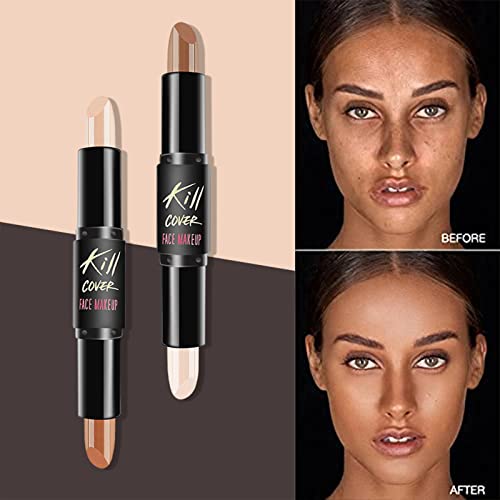 Maquillaje Contouring Wonder Stick, Contouring e Iluminador en Crema, 2 en 1 Concealer Contour Composición doble 3D maquillaje de la cara Resalte Sombra Barra contorno de Lápiz Corrector Pen crema (3)