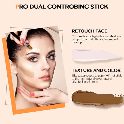 Maquillaje Contouring Wonder Stick, Contouring e Iluminador en Crema, composición doble 3D maquillaje de la cara Resalte Sombra Barra contorno de Lápiz Corrector Pen crema de textura (3#)