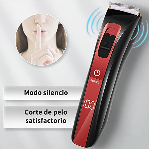 Maquina Cortar Pelo Profesional Cortapelos Hombre Recargable Inalámbrica con Peines 4-24 mm/Derecha/Izquierda Recortador Pelo Barba IPX6 Impermeable Kit Familia, Rojo