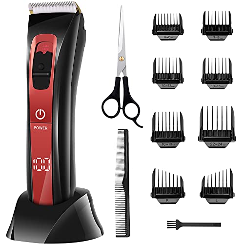 Maquina Cortar Pelo Profesional Cortapelos Hombre Recargable Inalámbrica con Peines 4-24 mm/Derecha/Izquierda Recortador Pelo Barba IPX6 Impermeable Kit Familia, Rojo