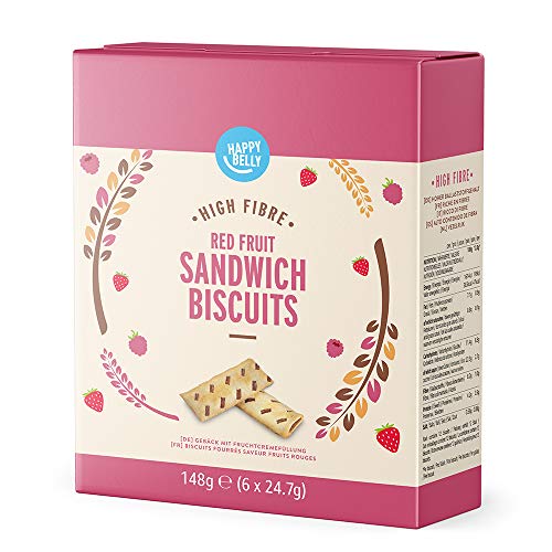 Marca Amazon - Happy Belly - Galletas rellenas de frutos rojos, 8 x 148 g