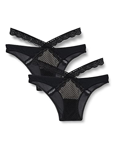 Marca Amazon - IRIS & LILLY Braga de Bikini de Encaje Mujer, Pack de 2, Negro (Black/Grey), XS, Label: XS