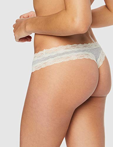 Marca Amazon - Iris & Lilly Calzoncillo Tanga de Algodón Mujer, Pack de 7, Multicolor (negro/melange/rosa suave), M, Label: M