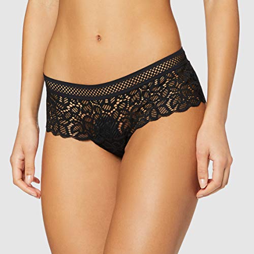 Marca Amazon - IRIS & LILLY Culotte de Crochet y Encaje Mujer, Pack de 2, Negro (Black), XS, Label: XS