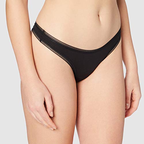 Marca Amazon - IRIS & LILLY Tanga Mujer, Pack de 5, Negro (Black), XS, Label: XS