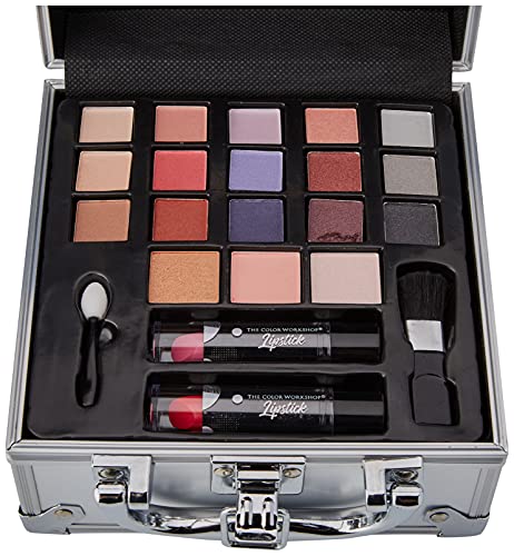 Markwins Maletín de Maquillaje Travel in Colour Makeup Train Case - The Color Workshop - Un Kit de Maquillaje Profesional Completo en un Maletín Plateado de Viaje para Llevar Siempre Contigo