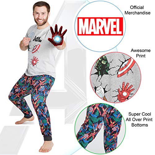 Marvel Conjunto de Pijamas para Hombres Black Widow | Ropa de Dormir de Manga Corta Algodón | Pijama de Hombre Loungewear con Camiseta y Pantalones Cómodo ( Gris, M)