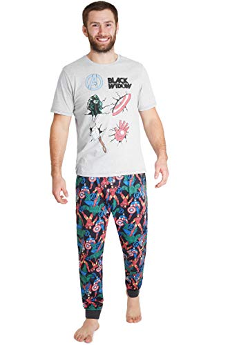 Marvel Conjunto de Pijamas para Hombres Black Widow | Ropa de Dormir de Manga Corta Algodón | Pijama de Hombre Loungewear con Camiseta y Pantalones Cómodo ( Gris, M)