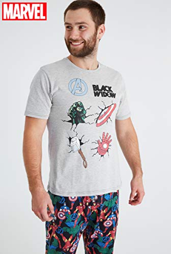 Marvel Conjunto de Pijamas para Hombres Black Widow | Ropa de Dormir de Manga Corta Algodón | Pijama de Hombre Loungewear con Camiseta y Pantalones Cómodo ( Gris, M)