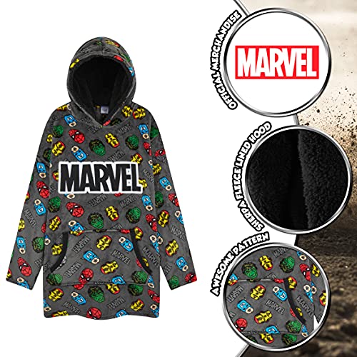 Marvel Sudadera Hombre Manta con Capucha y Mangas de Forro Polar (Gris AOP)