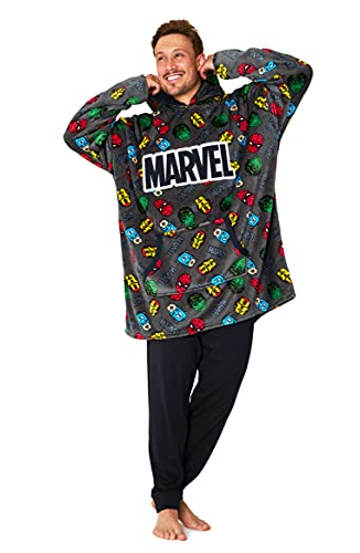 Marvel Sudadera Hombre Manta con Capucha y Mangas de Forro Polar (Gris AOP)