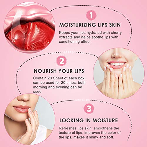 Máscara De Labios, Colágeno Lip Mask, Hidratantes Mascarillas de Labios, Antienvejecimiento, Exfoliantes, Hidratantes, Aptas para LabiosSecos y Agrietados - 20 Piezas