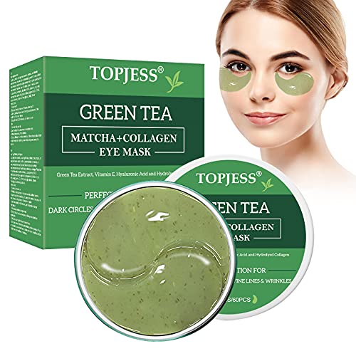 Máscara de ojos de té verde,Parches oculares antiedad,ácido hialurónico y colágeno antiarrugas,Adecuado para el tratamiento de ojeras,Bolsas debajo de los ojos,Hinchazón,60 Piezas