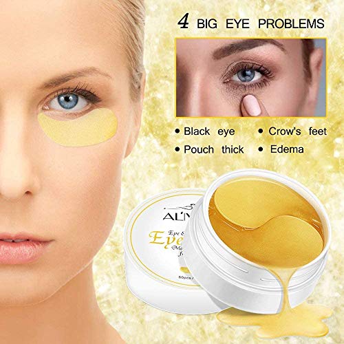 Mascarilla de Colágeno de Oro de 24 Quilates para Tratamiento Debajo de los Ojos 30 pares,Mascarillas para Ojeras y Ojos Hinchados, Hidratante,Eliminación de Bolsas de Ojos,Tratamiento Antiarrugas