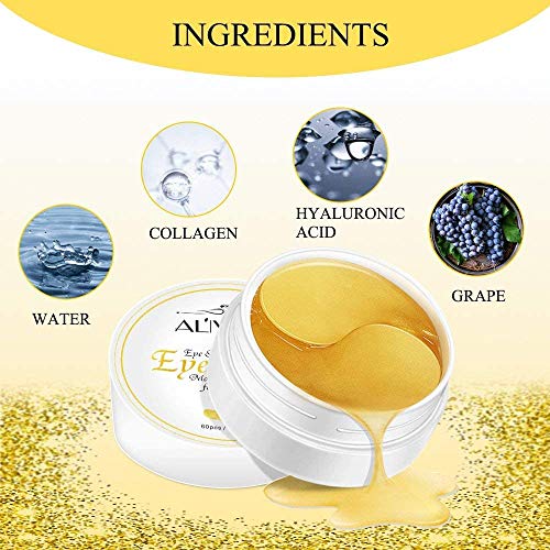 Mascarilla de Colágeno de Oro de 24 Quilates para Tratamiento Debajo de los Ojos 30 pares,Mascarillas para Ojeras y Ojos Hinchados, Hidratante,Eliminación de Bolsas de Ojos,Tratamiento Antiarrugas