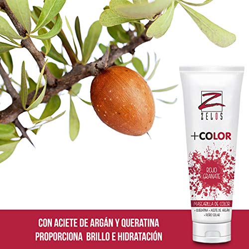 Mascarilla de Color para el Pelo - Rojo Granate - 200 ml - Mascarilla Con Color Acondicionadora - Con Queratina y Aceite de Argán - Potencia el Color Desgastado - Uso Profesional - Zelos +Color