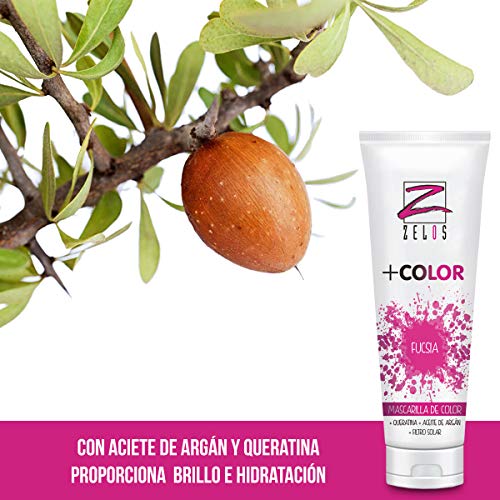 Mascarilla de Color para el Pelo - Rosa Fucsia - 200 ml - Mascarilla Acondicionadora - Queratina y Aceite de Argán - Potencia el Color Desgastado o Crea Tonos Fantasía - Uso Profesional - Zelos