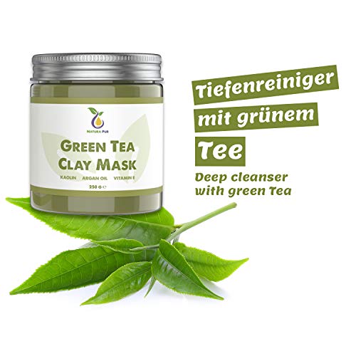 Mascarilla facial de Té Verde 250g, vegana - Mascarilla antigranos, puntos negros y contra el acné - cuidado antienvejecimiento para pieles secas e impuras - mascarilla limpiadora para cara y cuerpo