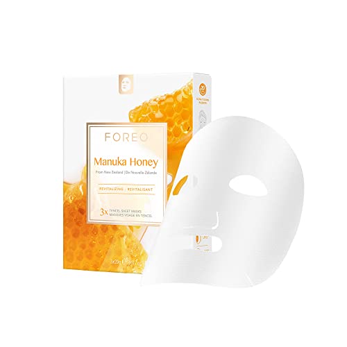 Mascarilla facial FOREO Manuka Honey para piel seca y fatigada, pack de 3, fórmula profundamente nutritiva y anti-edad, no testada en animales y compatible con los dispositivos UFO