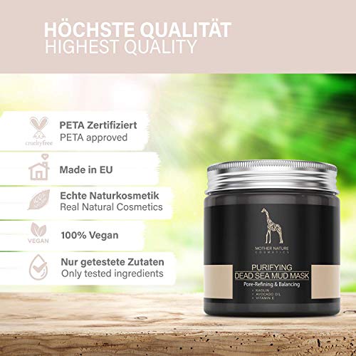 Mascarilla Facial Hidratante de Barro del Mar Muerto - COSMÉTICA NATURAL VEGANA con Arcilla Blanca y Aceite de Aguacate - 250g MADE IN GERMANY - Extracto Natural de Barro del Mar Muerto