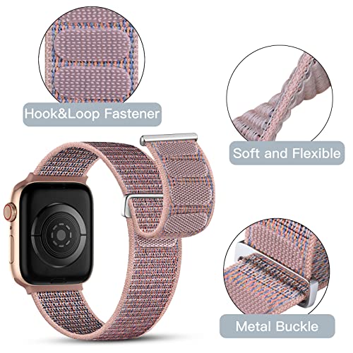 Mastten Sport Loop Correa Compatible con Apple Watch 42mm 44mm 45mm, Pulsera de Nylon Velcro Hombres Mujeres, Correas de Repuesto Trenzadas Ajustables para iWatch Series SE 7 6 5 4 3 2 1, Rosa Rosa