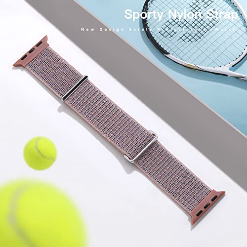 Mastten Sport Loop Correa Compatible con Apple Watch 42mm 44mm 45mm, Pulsera de Nylon Velcro Hombres Mujeres, Correas de Repuesto Trenzadas Ajustables para iWatch Series SE 7 6 5 4 3 2 1, Rosa Rosa