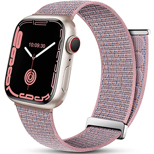 Mastten Sport Loop Correa Compatible con Apple Watch 42mm 44mm 45mm, Pulsera de Nylon Velcro Hombres Mujeres, Correas de Repuesto Trenzadas Ajustables para iWatch Series SE 7 6 5 4 3 2 1, Rosa Rosa