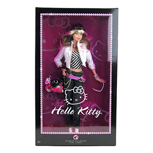 Mattel Year 2007 Barbie Pink Label Collector Series Muñeca de 12 pulgadas – Hello Kitty Barbie con chaqueta, sombrero, collar, bolso, gafas de sol, pulsera y soporte para muñeca