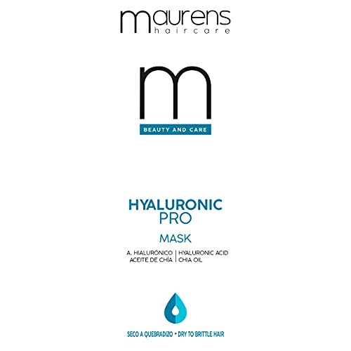 Maurens Mascarilla Superhidratante Hyaluronic Pro, con Ácido Hialurónico y Aceite de Chia, para cabellos secos o resecados por procesos químicos, 250 ml