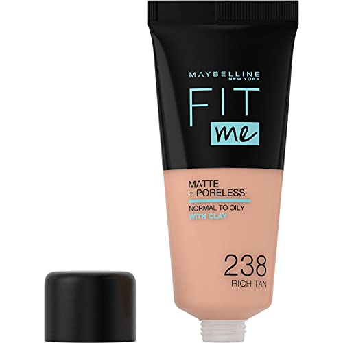 Maybelline New York, Base de Maquillaje que Calca a tu Tono Fit me! Mate y Afinaporos, Color: 238 Rich Tan