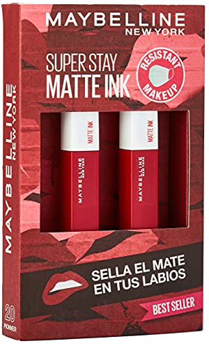 Maybelline New York, SuperStay Matte Ink, Cofre 2 Pintalabios Permanentes Líquidos de Larga Duración, Efecto Mate, Maquillajes Labiales, Tono 20 Pioneer - 2 Unidades, 10 ml