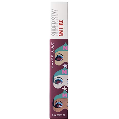 Maybelline New York - Superstay Matte Ink, Pintalabios Mate de Larga Duración, Edición Limitada Ashley Longshore, Tono 40 Believer, Color Morado