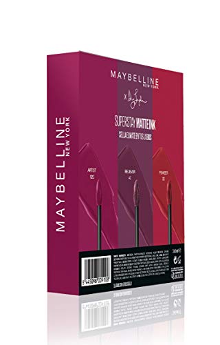 Maybelline New York - Superstay Matte Ink, Pintalabios Mate de Larga Duración, Edición Limitada Ashley Longshore, Tono 40 Believer, Color Morado