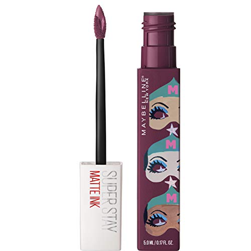 Maybelline New York - Superstay Matte Ink, Pintalabios Mate de Larga Duración, Edición Limitada Ashley Longshore, Tono 40 Believer, Color Morado