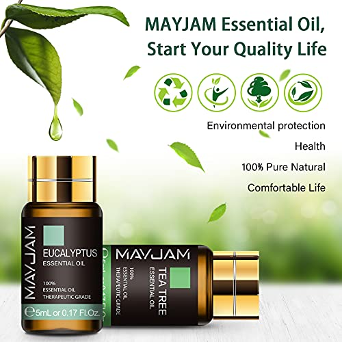 MAYJAM Juego de Aceites Esenciales de 20 Pcs 100% Puro Jazmín Lavanda Eucalipto Vainilla Mastic Menta Sándalo Naranja Dulce Ylang Rosa Bergamota Árbol de té Canela Geranio Pachulí Citronela y más