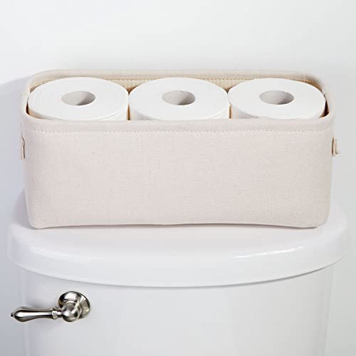 mDesign Cesta de tela con forro y diseño estructurado – Ideal como cesto para baño o como organizador de cosméticos – Práctico organizador de baño de algodón y metal con asas – crema